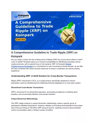 A Comprehensive Guideline to Trade Ripple (XRP) on Koinpark