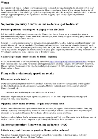 Najnowsze premiery filmowe online za darmo