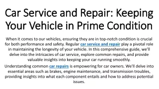 Car Service and Repair Keeping Your Vehicle in Prime Condition