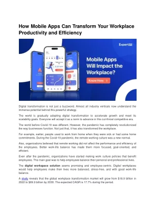 How Mobile Apps Can Transform Your Workplace Productivity and Efficiency