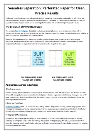 Seamless Separation Perforated Paper for Clean, Precise Results