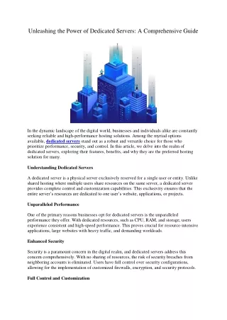 Unleashing the Power of Dedicated Servers: A Comprehensive Guide