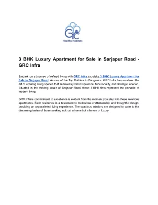 3 BHK Luxury Apartment for Sale in Sarjapur Road - GRC Infra