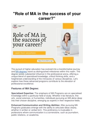 Role of MA in the success of your career