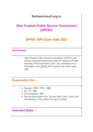 UPPSC APS Exam Date 2023