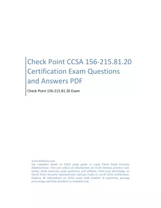 Check Point CCSA 156-215.81.20 Certification Exam Questions and Answers PDF