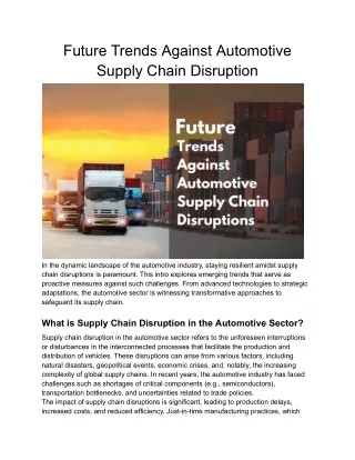 Future Trends Against Automotive Supply Chain Disruption