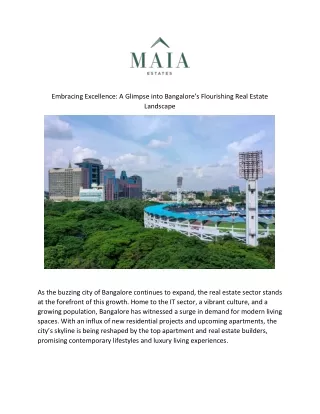 Embracing Excellence: A Glimpse into Bangalore’s Flourishing Real Estate