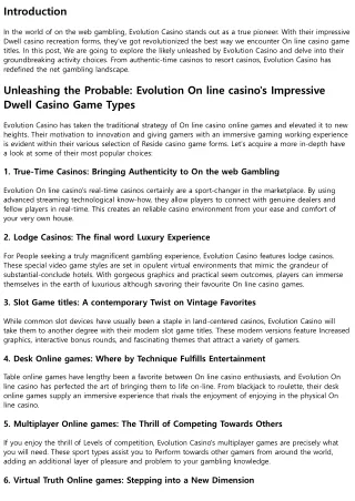 Unleashing the Prospective: Evolution Casino's Progressive Reside Casino Sport F