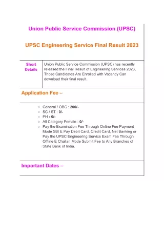 UPSC Engineering Services Final Result