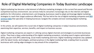 Role of Digital Marketing Companies in Today Business Landscape