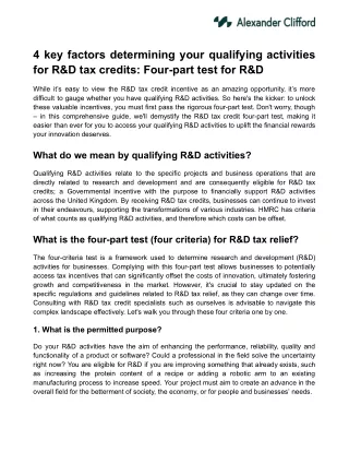 4 key factors determining your qualifying activities for R&D tax credits Four-part test for R&D