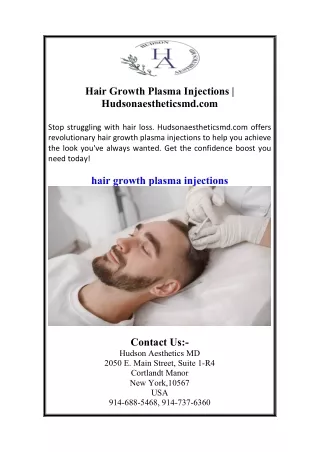 Hair Growth Plasma Injections | Hudsonaestheticsmd.com