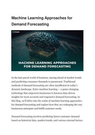 Machine Learning Approaches for Demand Forecasting
