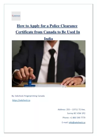 How To Apply for a Police Clearance Certificate from Canada to Be Used In India