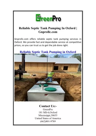 Reliable Septic Tank Pumping In Oxford | Gnprollc.com
