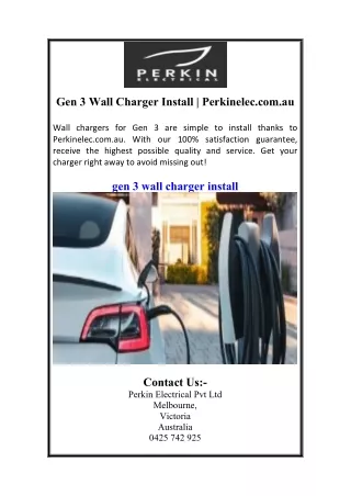 Gen 3 Wall Charger Install | Perkinelec.com.au