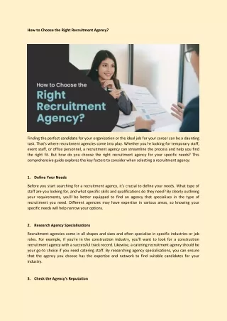 How to Choose the Right Recruitment Agency