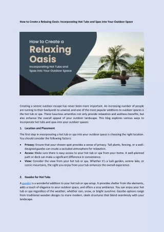 How to Create a Relaxing Oasis Incorporating Hot Tubs and Spas into Your Outdoor Space - The Hot Tub and Swim Spa Compan