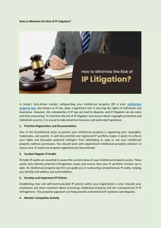 How to Minimise the Risk of IP Litigation - Brandsmiths