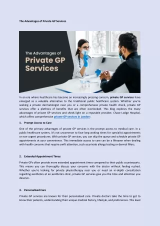 The Advantages of Private GP Services - Chase Lodge Hospital