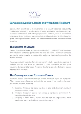 Earwax removal Do's, Don'ts and When Seek Treatment - Harley Street ENT Clinic