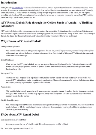 ATV Rental Dubai: Ride through the Golden Sands of Arabia