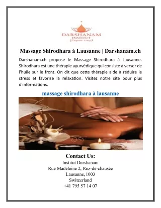 Massage Shirodhara à Lausanne | Darshanam.ch