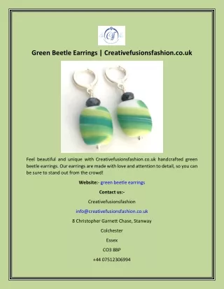 Green Beetle Earrings Creativefusionsfashion.co.uk