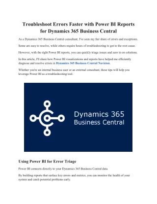 Troubleshoot Errors Faster with Power BI Reports for Dynamics 365 Business Central