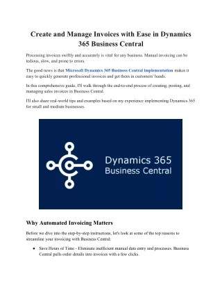 Create and Manage Invoices with Ease in Dynamics 365 Business Central