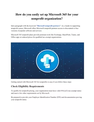 How do you easily set up Microsoft 365 for your nonprofit organization?
