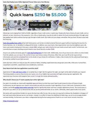 Same Day Payday Loans Online Approval Process Takes Just a Few Minutes