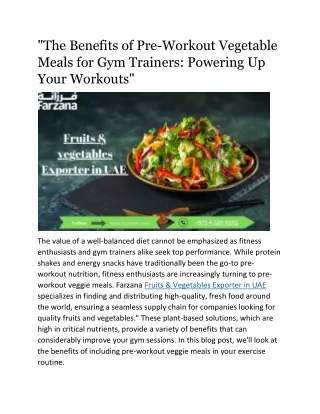 "The Benefits of Pre-Workout Vegetable Meals for Gym Trainers: Powering Up Your