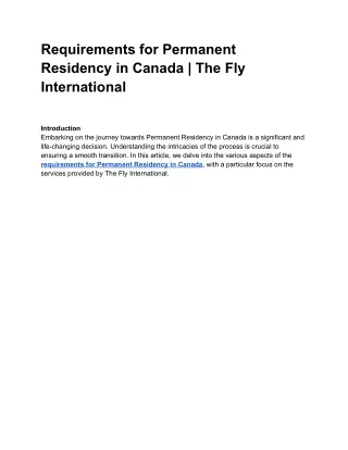 Requirements for Permanent Residency in Canada  The Fly International