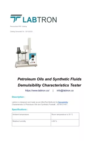 Petroleum Oils and Synthetic Fluids Demulsibility Characteristics Tester