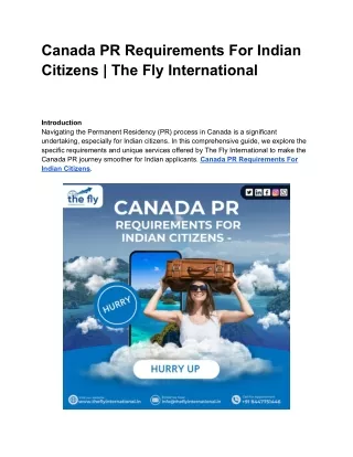 Canada PR Requirements For Indian Citizens  The Fly International