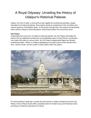 A Royal Odyssey_ Unveiling the History of Udaipur's Historical Palaces