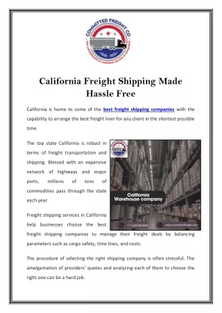 California Freight Shipping Made Hassle Free