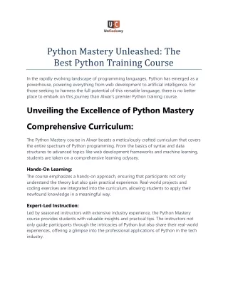 Python Mastery Unleashed: The Best Python Training Course