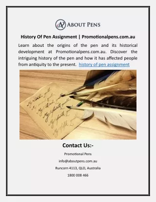 History Of Pen Assignment | Promotionalpens.com.au