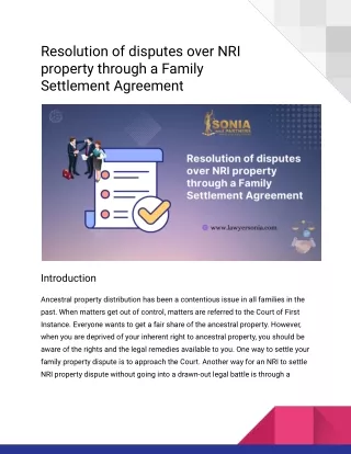 Resolution of disputes over NRI property through a Family Settlement Agreement