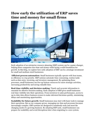 How early the utilization of ERP saves time and money for small firms