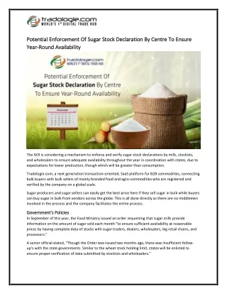 2 Potential Enforcement Of Sugar Stock Declaration By Centre To Ensure Year-Round Availability