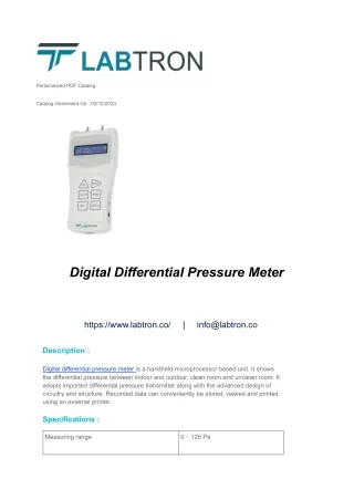 Digital Differential Pressure Meter