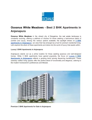 Oceanus White Meadows - Best 2 BHK Apartments in Anjanapura