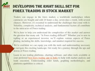 Developing The Right Skill Set For Forex Trading In Stock Market