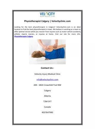 Physiotherapist Calgary | Velocityclinic.com