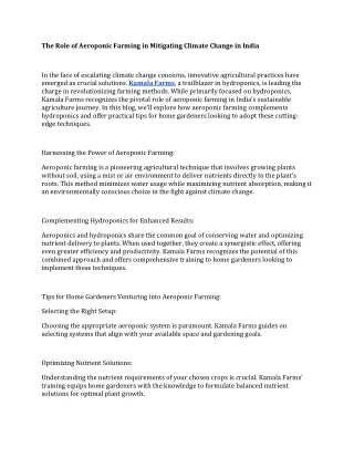 The Role of Aeroponic Farming in Mitigating Climate Change in India