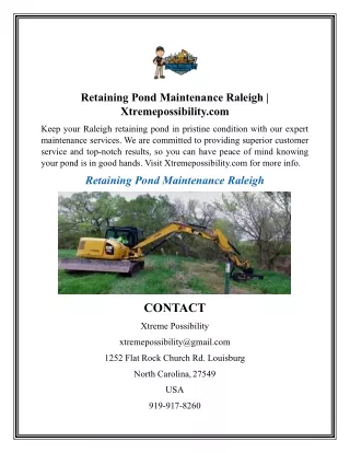 Retaining Pond Maintenance Raleigh  Xtremepossibility